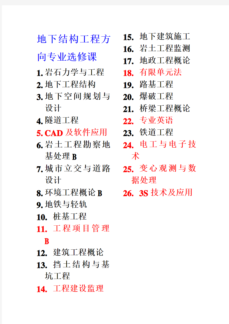 合肥工业大学土木工程专业分方向课程安排比较