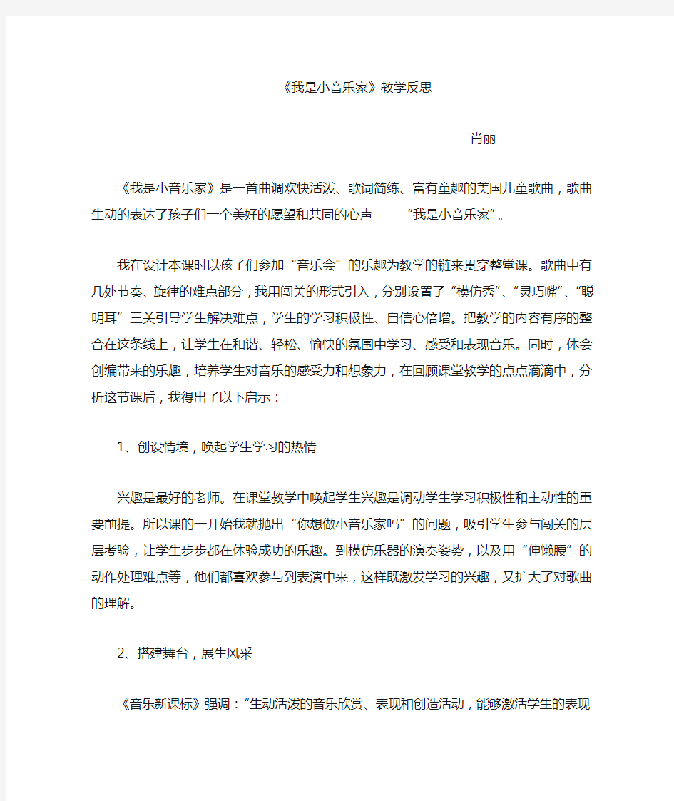 我是小音乐家反思