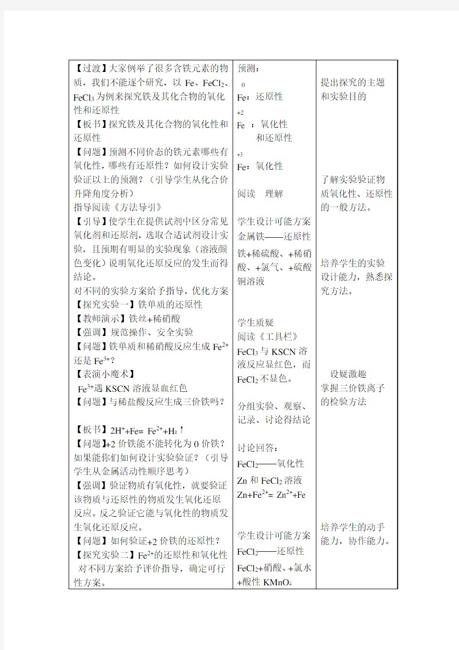 《探究铁及其化合物的氧化性和还原性》教案