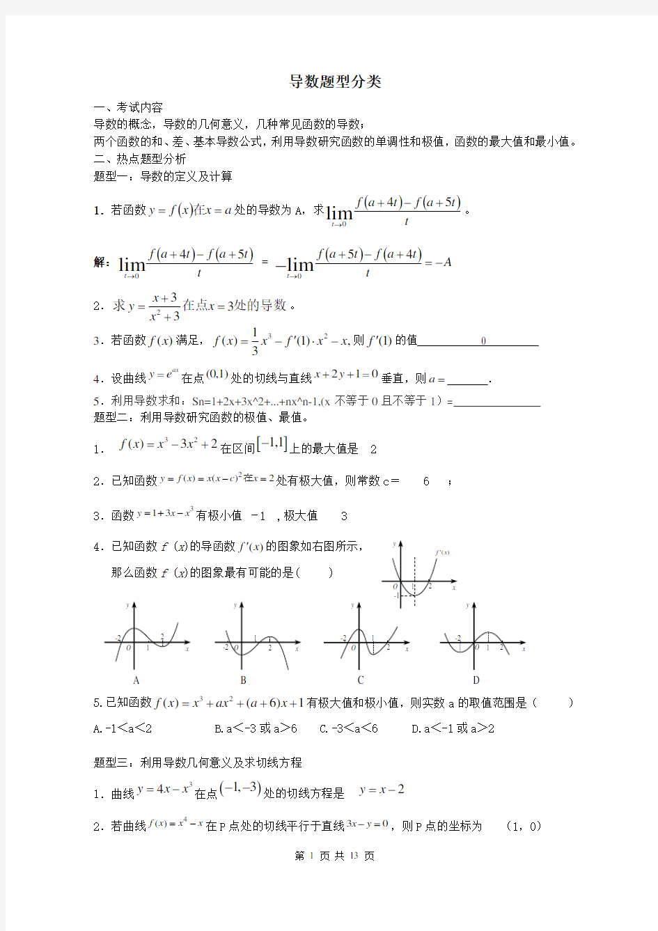 导数题型分类大全