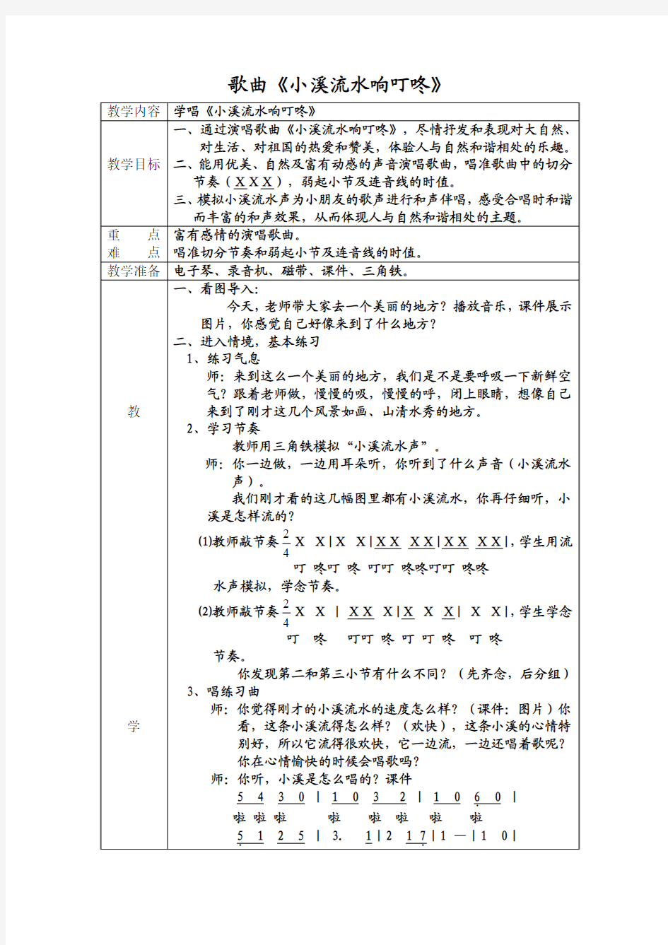 歌曲《小溪流水响叮咚》