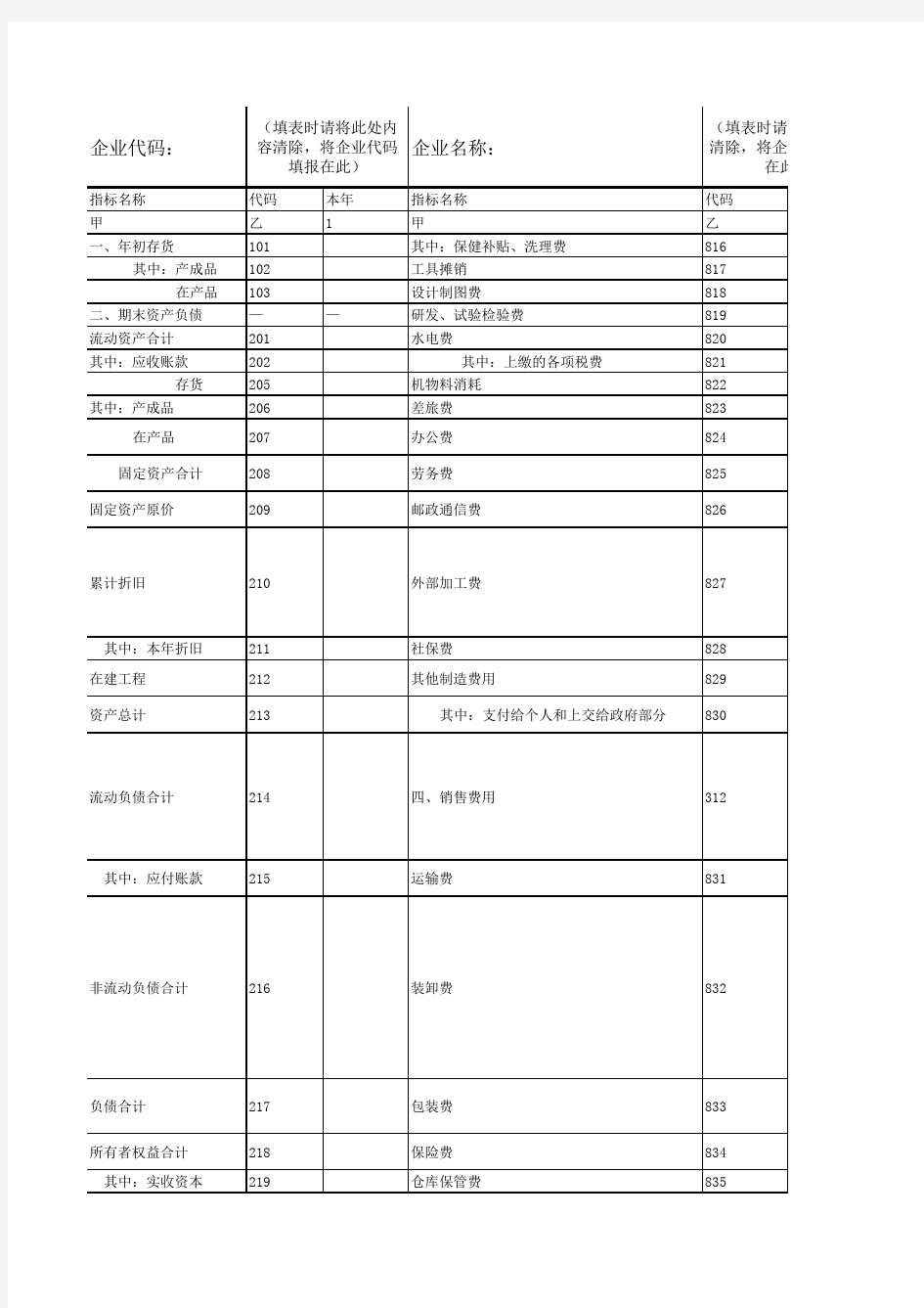 统计年报成本费用表(B103-2)带审核公式