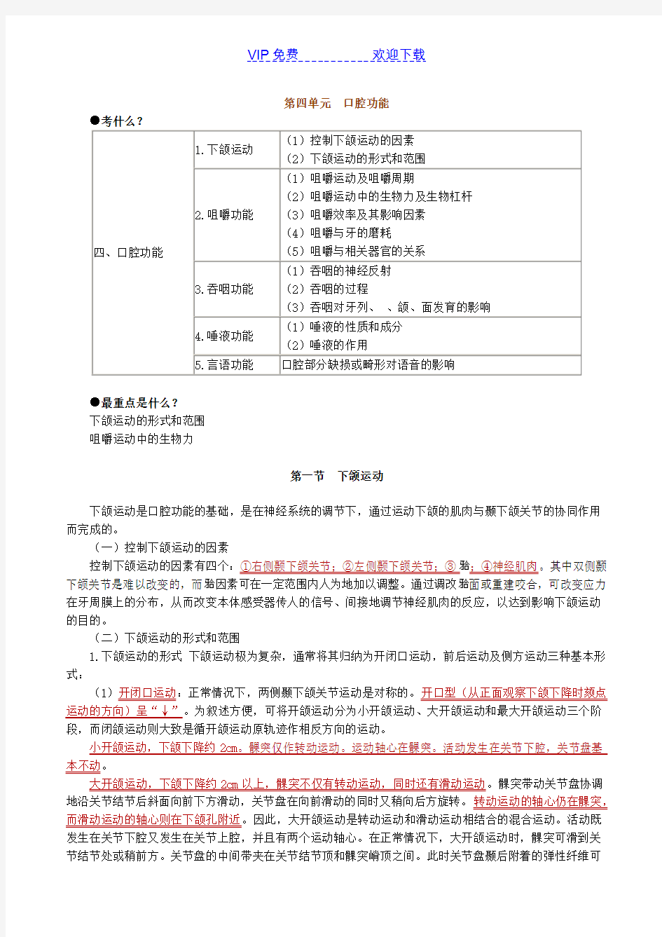 口腔执业医师复习重点口腔解剖生理学