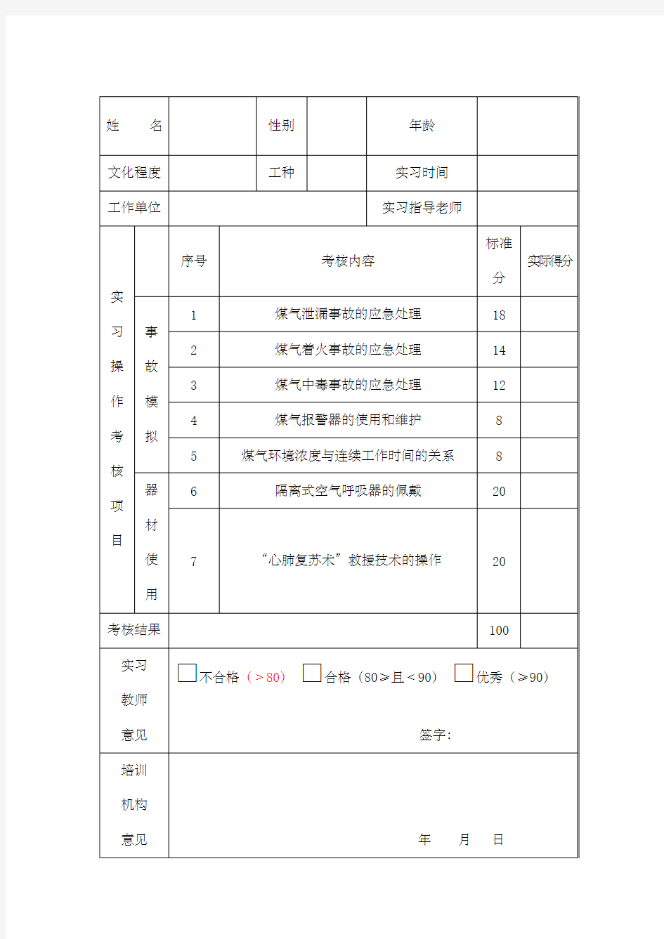 煤气特种作业取证考试实际操作试题