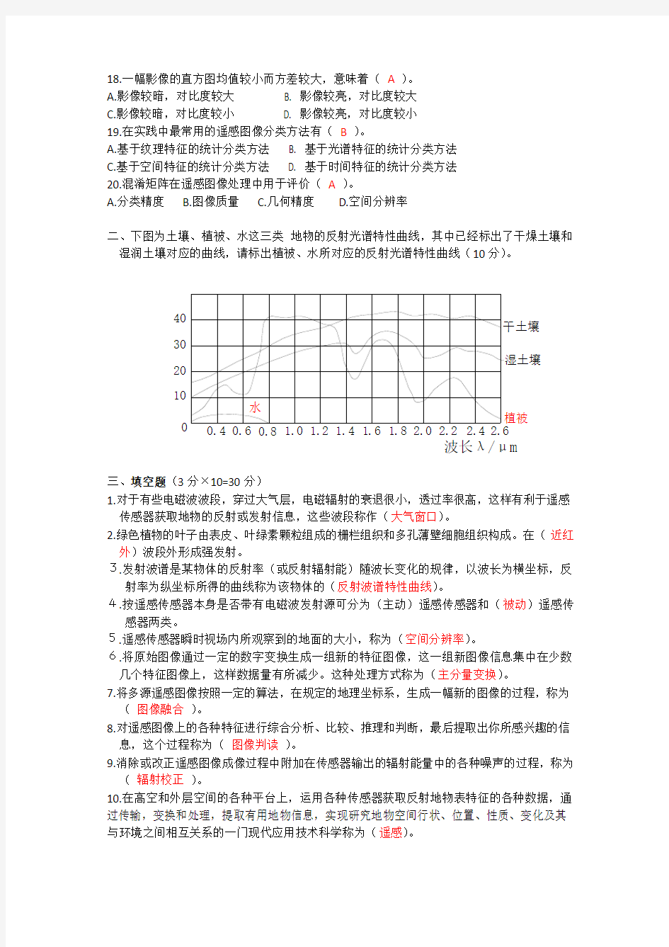 《遥感数字图像处理》试卷及答案