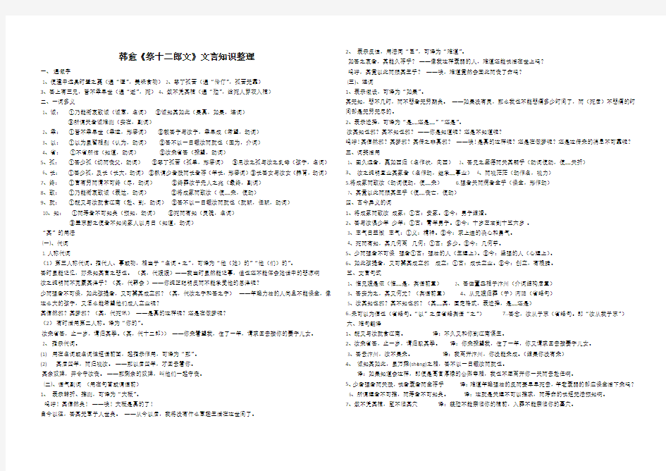 最新祭十二郎文  知识点归纳整理教学教材