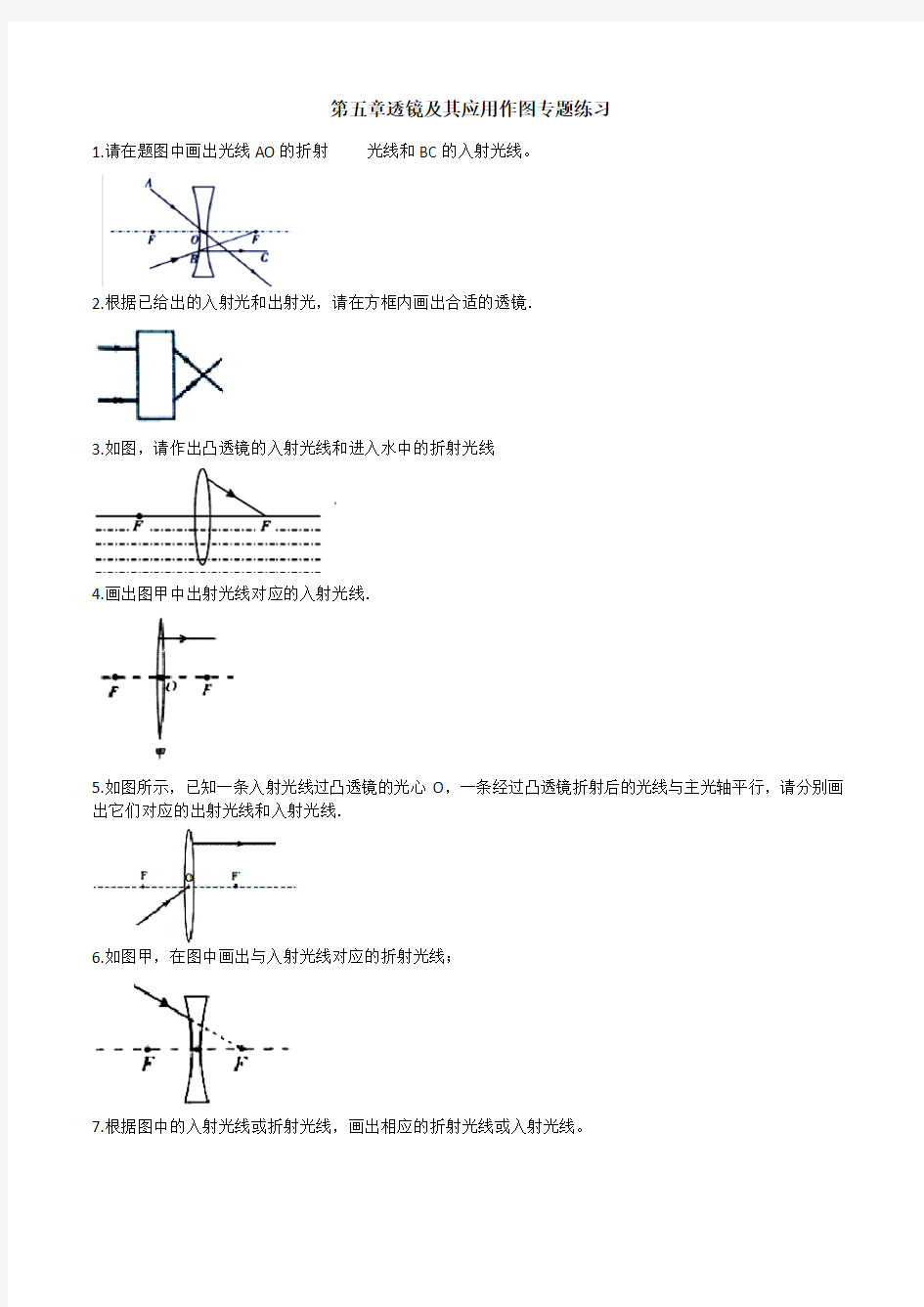 人教版八年级上学期第五章透镜及应用作图专题练习(无答案)