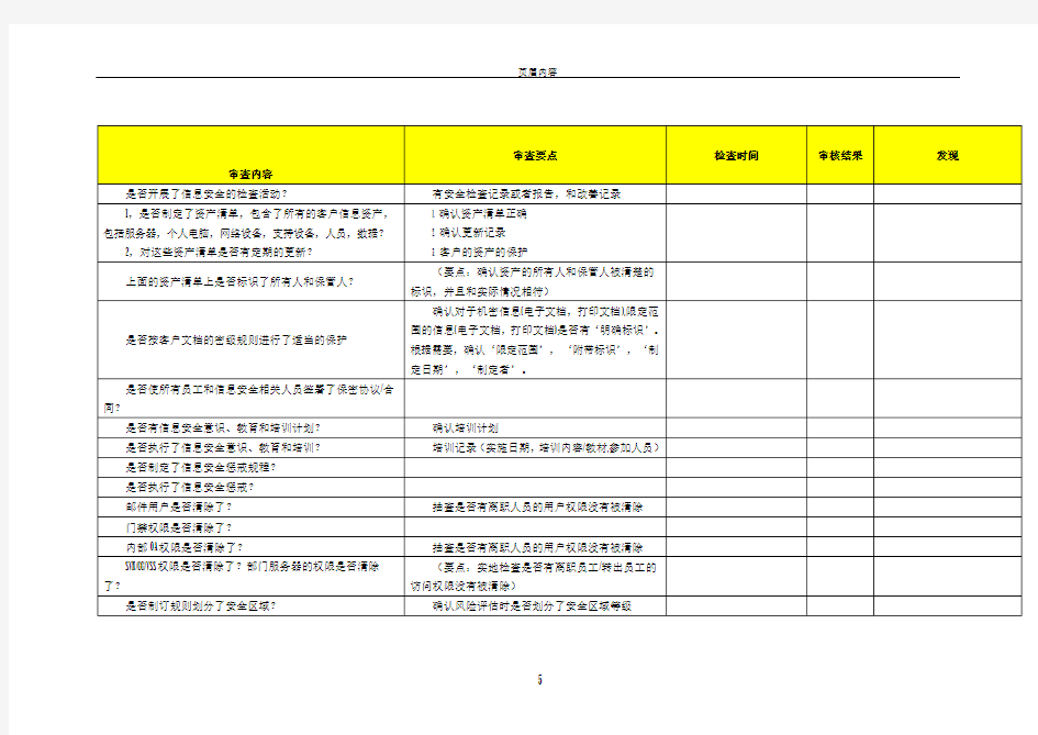 信息安全内审checklist