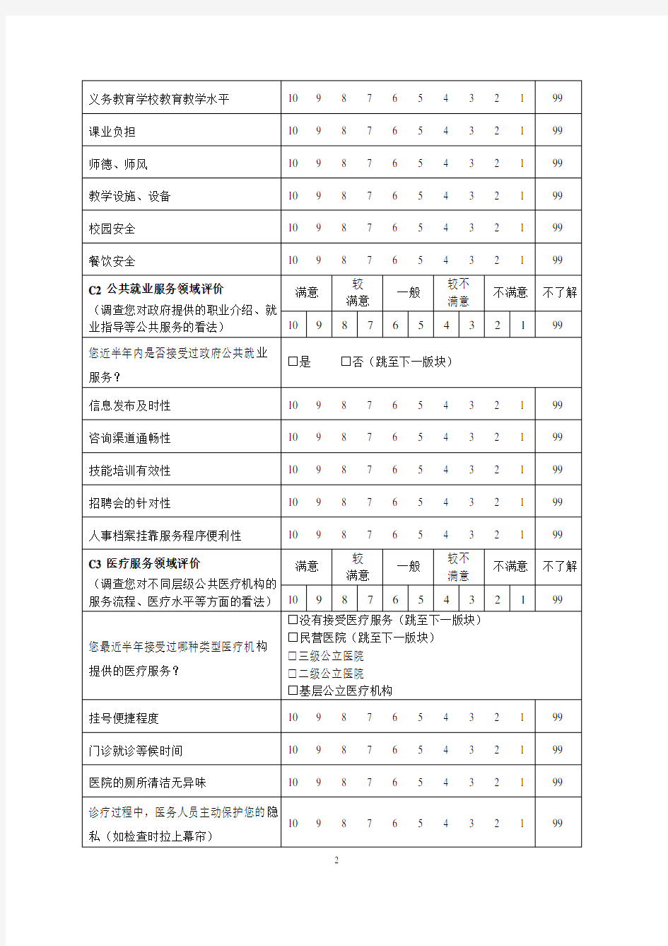 公共服务调查问卷示例