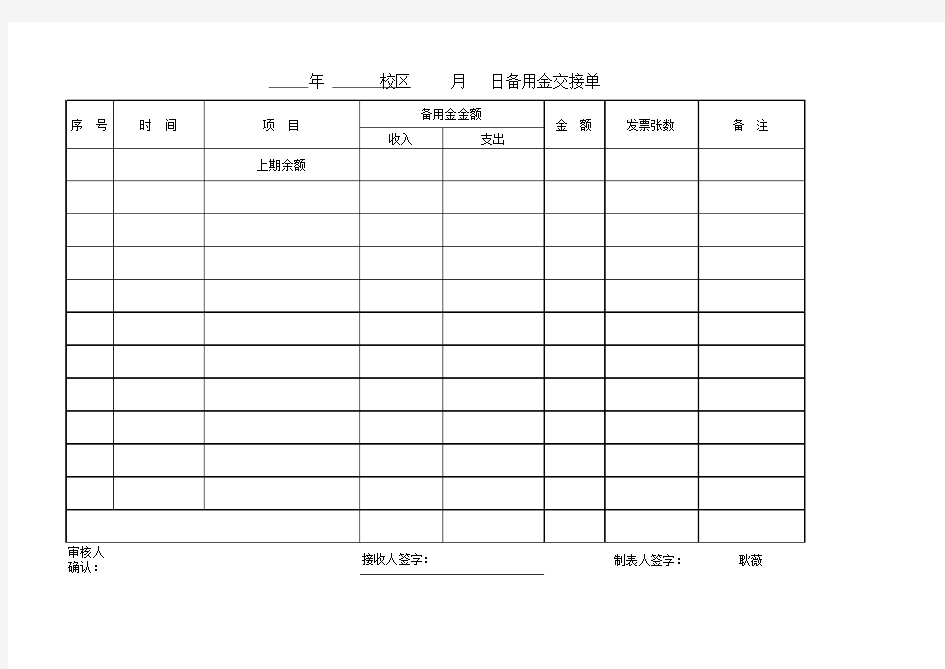 备用金交接单