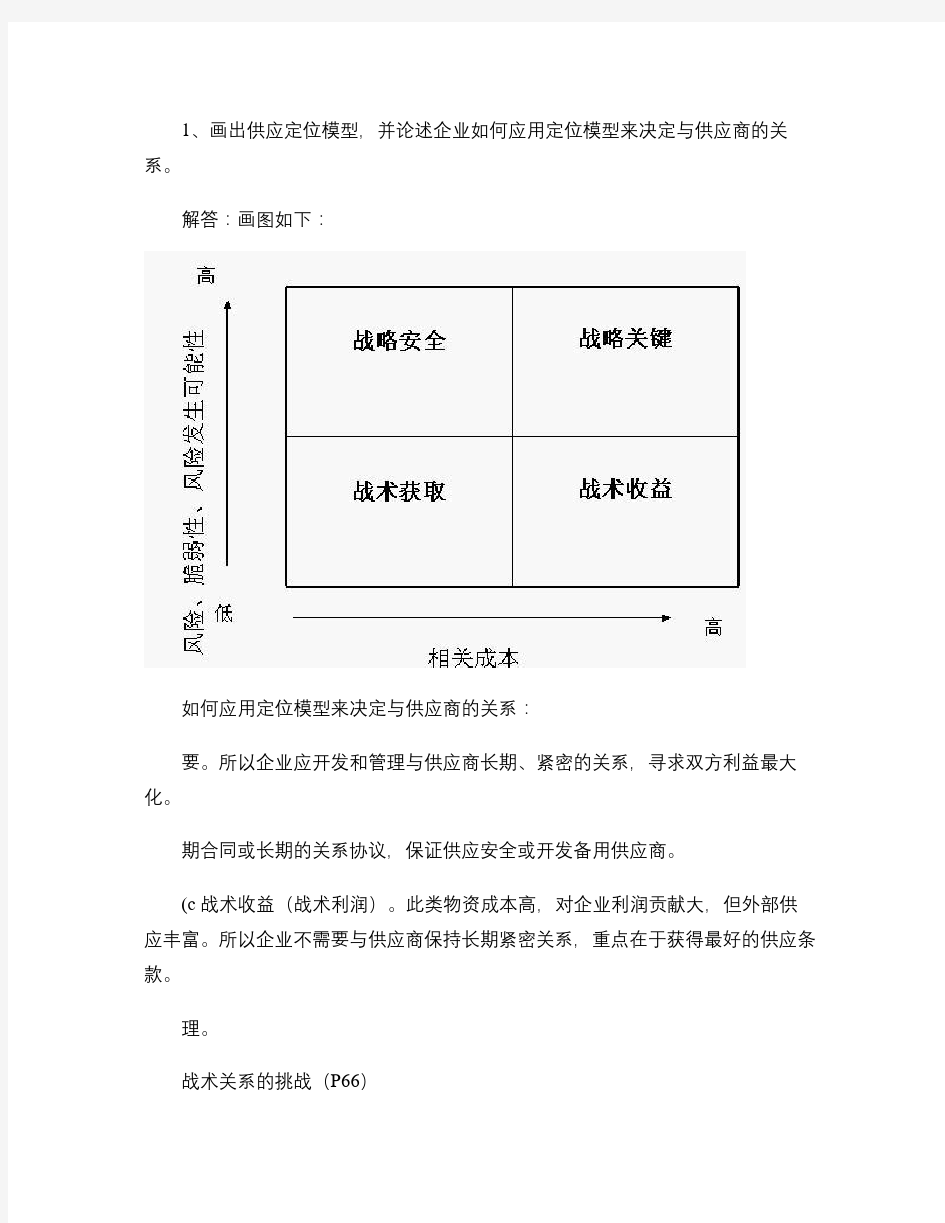 1、画出供应定位模型,并论述企业如何应用定位模型来决定与供应.