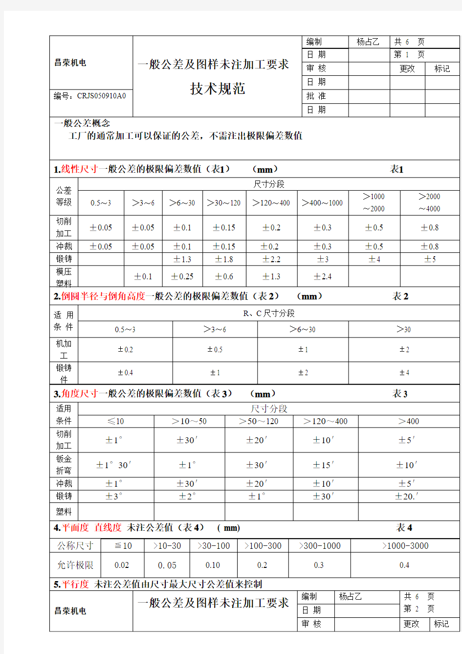 一般未注公差加工规范