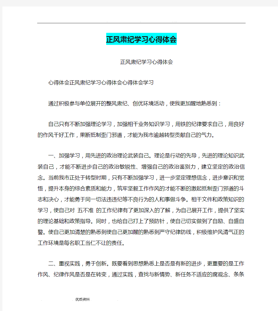 正风肃纪学习心得体会