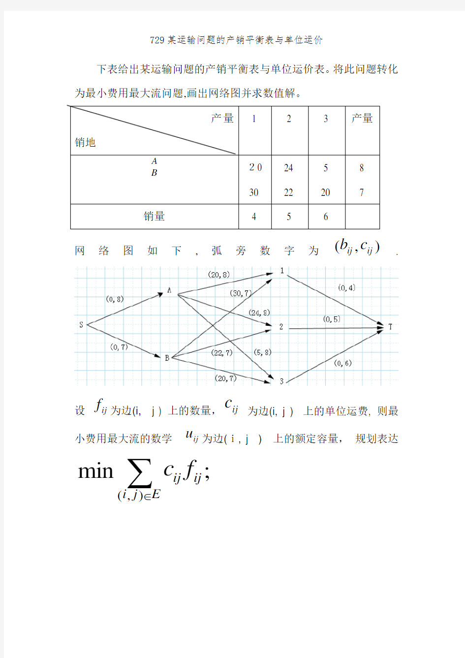 729某运输问题的产销平衡表与单位运价