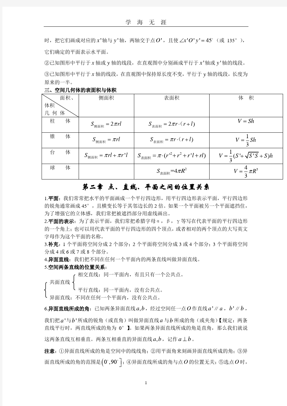高中数学必修二知识点总结(2020年九月整理).doc