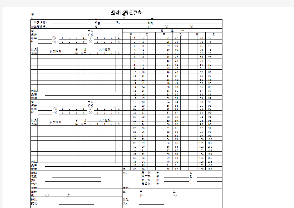 篮球比赛记分表