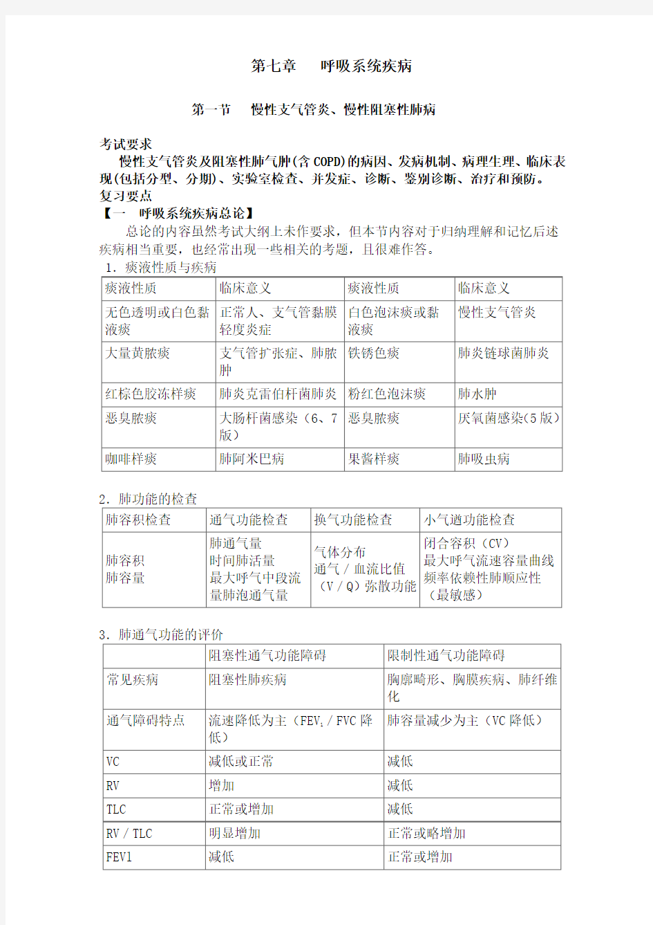 临床医学概论第七章呼吸系统疾病学习笔记(总结)