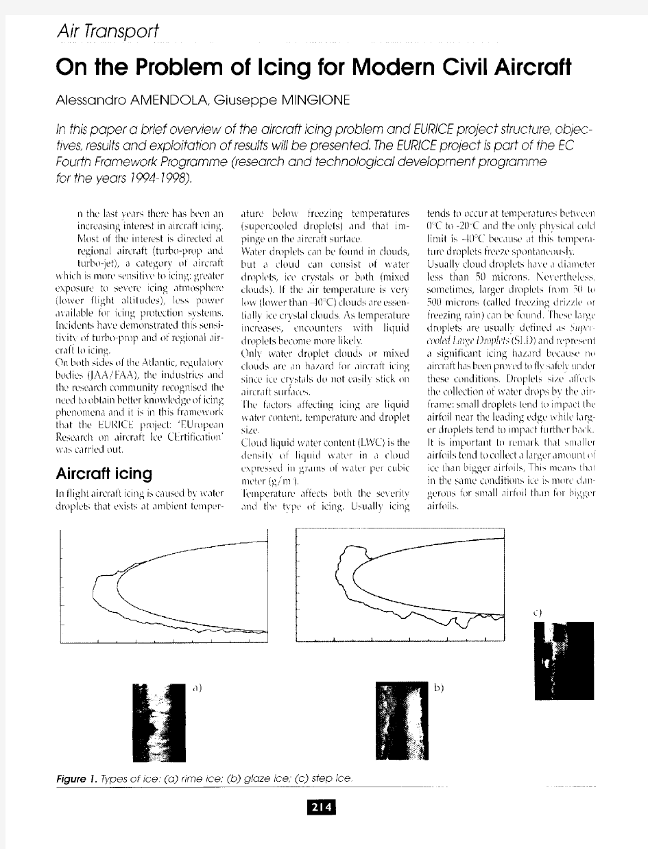 On the Problem of Icing for Modern Civil Aircraft