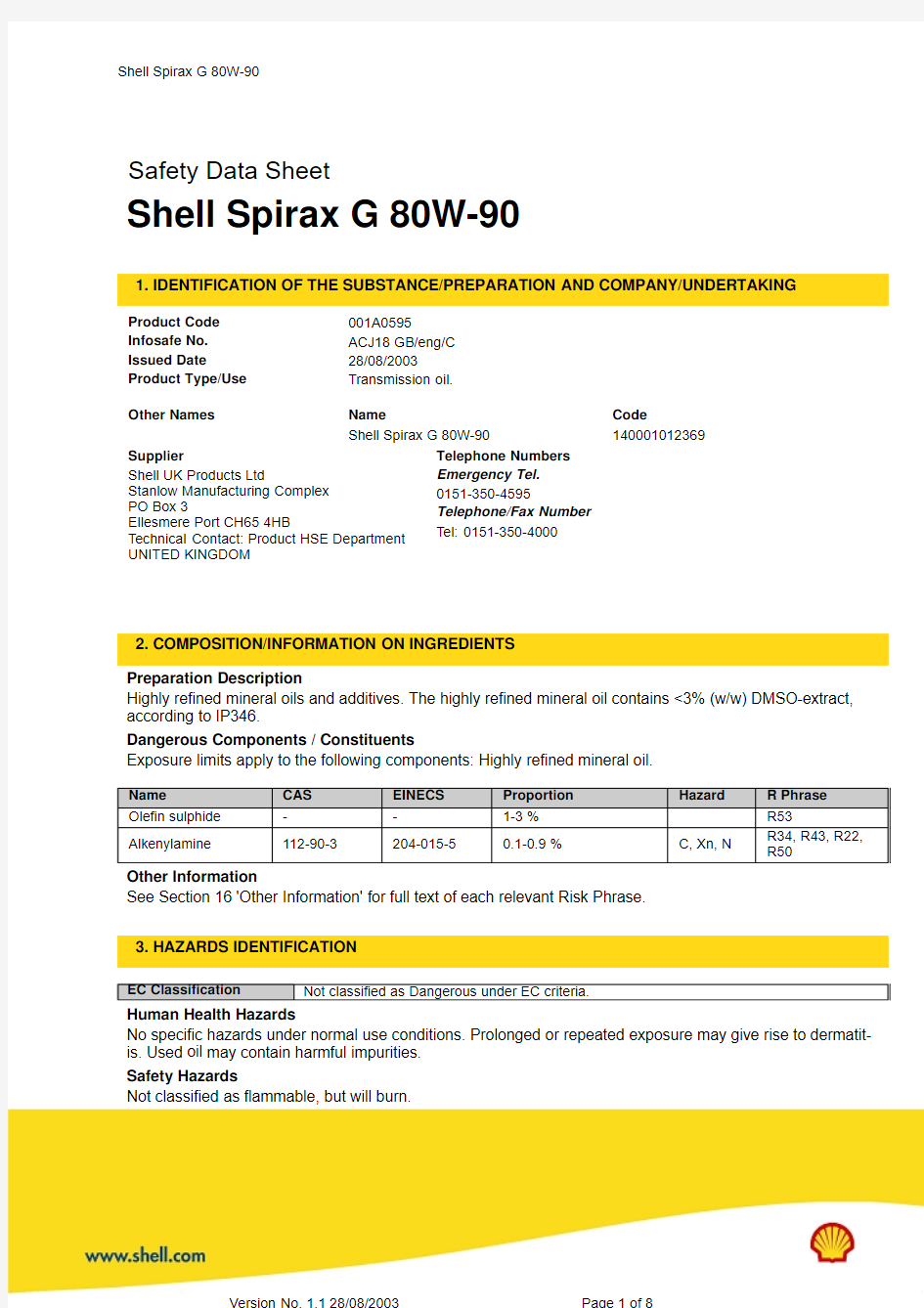 Shell Spirax G Gear Oil SAE 140-MSDS壳牌Spirax系列齿轮油