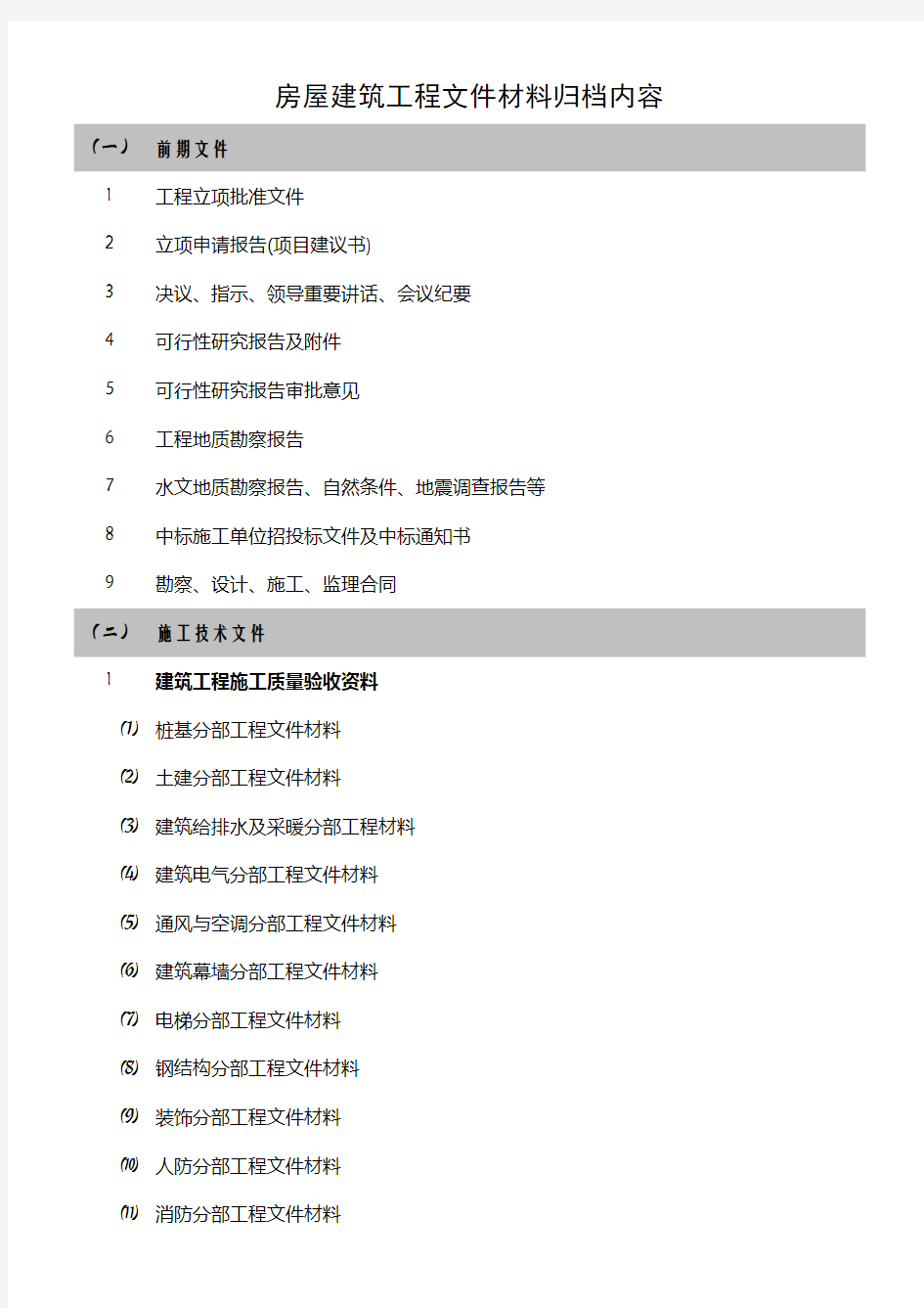 南京市城建档案馆房屋工程文件归档内容