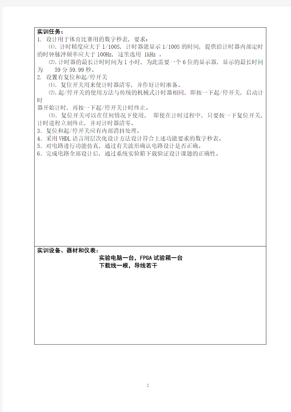 数字秒表实验报告