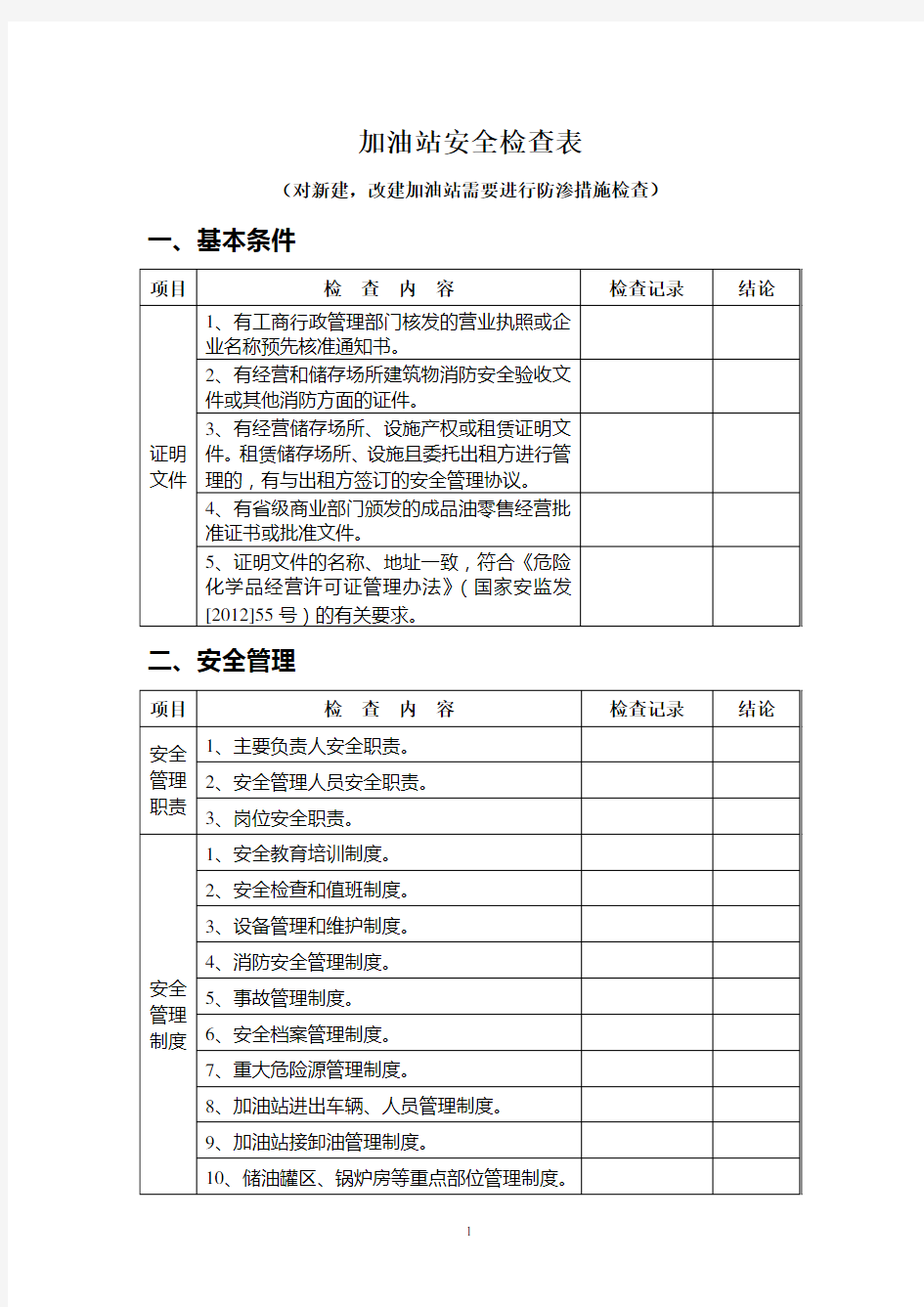 加油站安全检查表(2013最新标准)