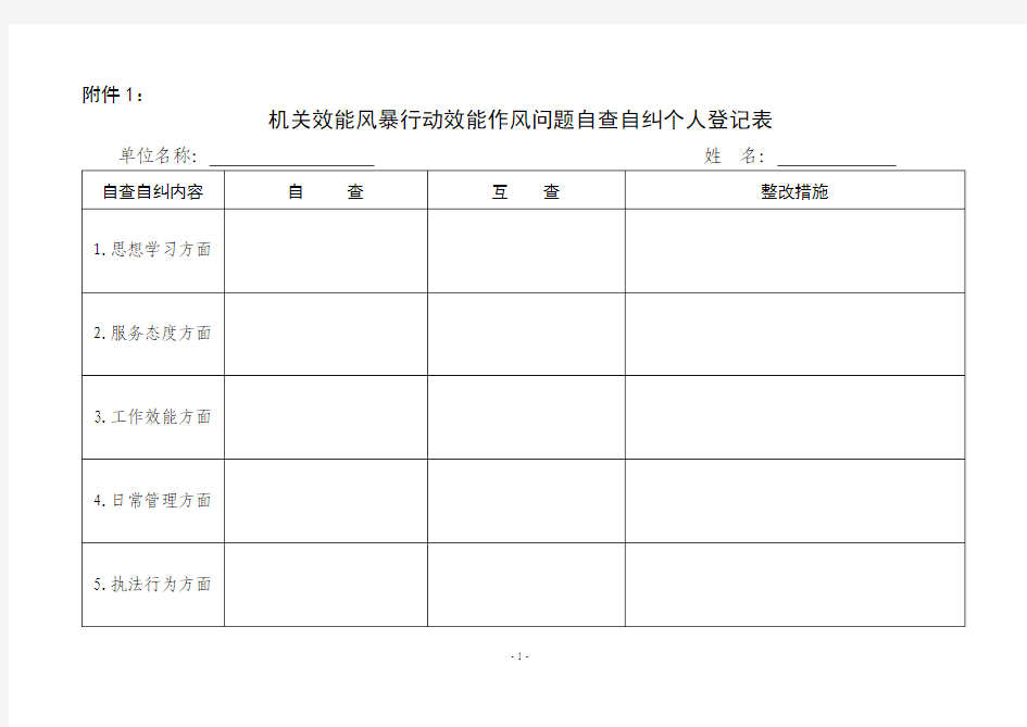 效能风暴行动效能作风问题自查自纠个人登记表