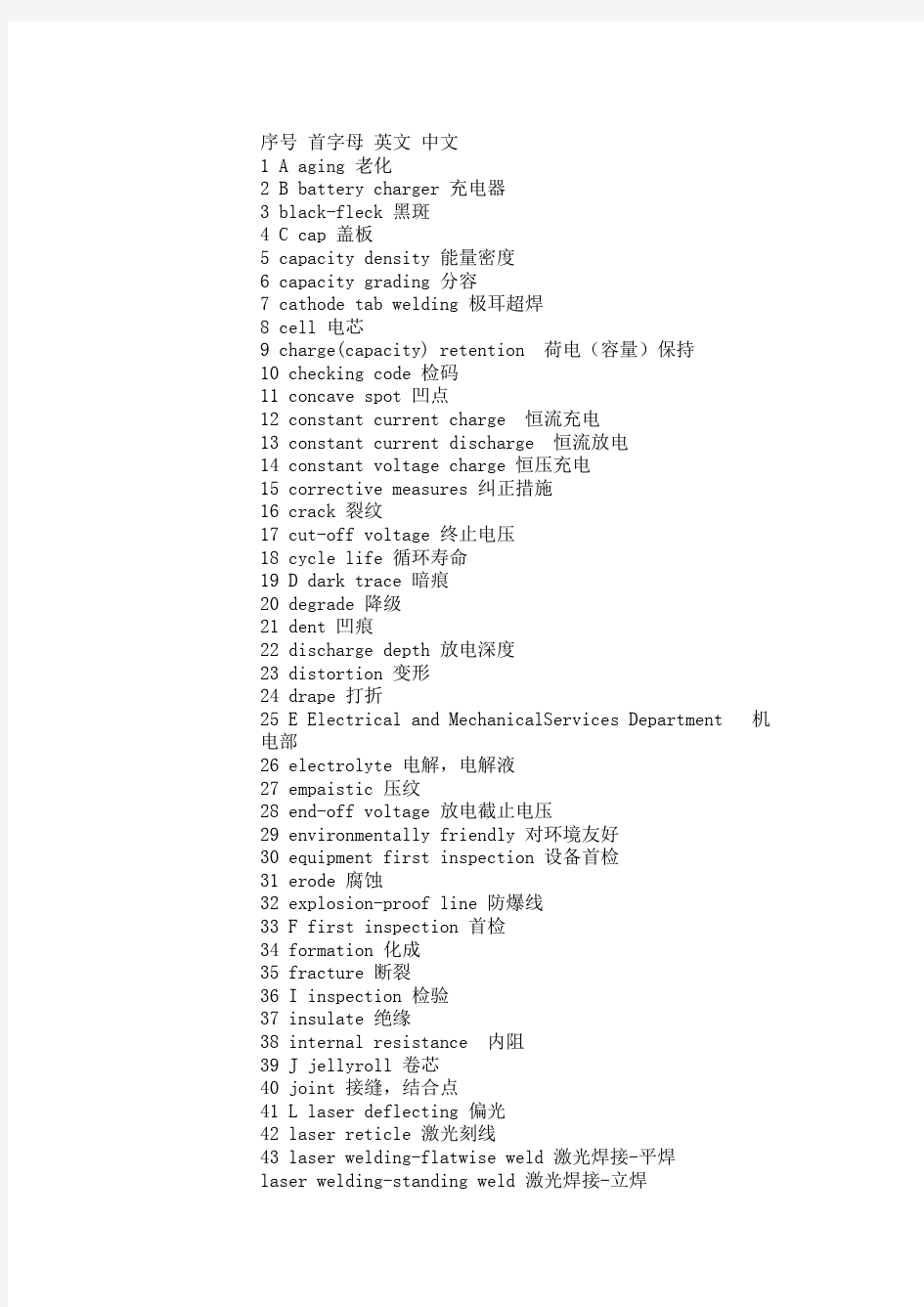 电池常用专业术语-中英语