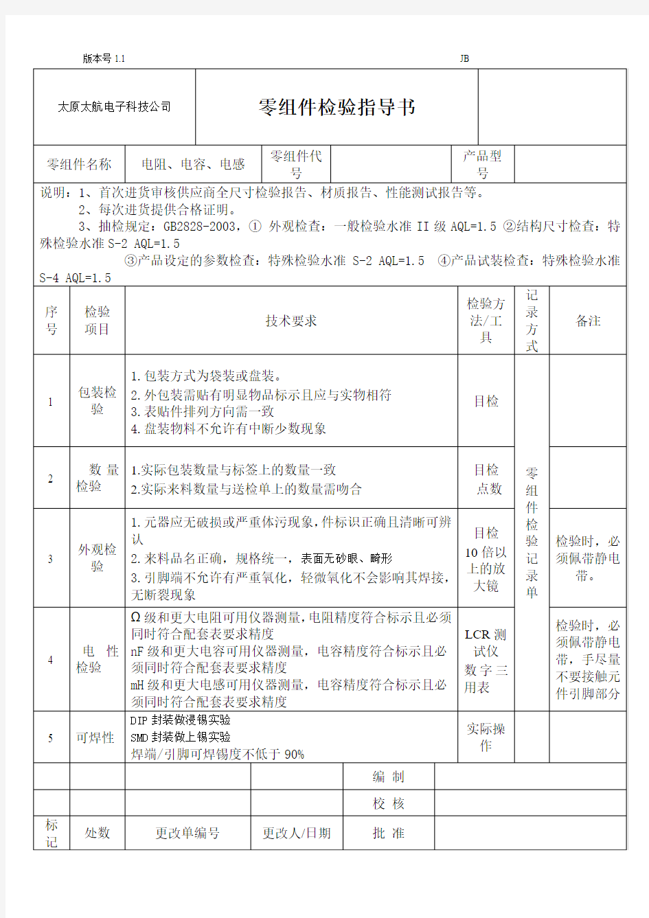 电阻、电容、电感检验规范