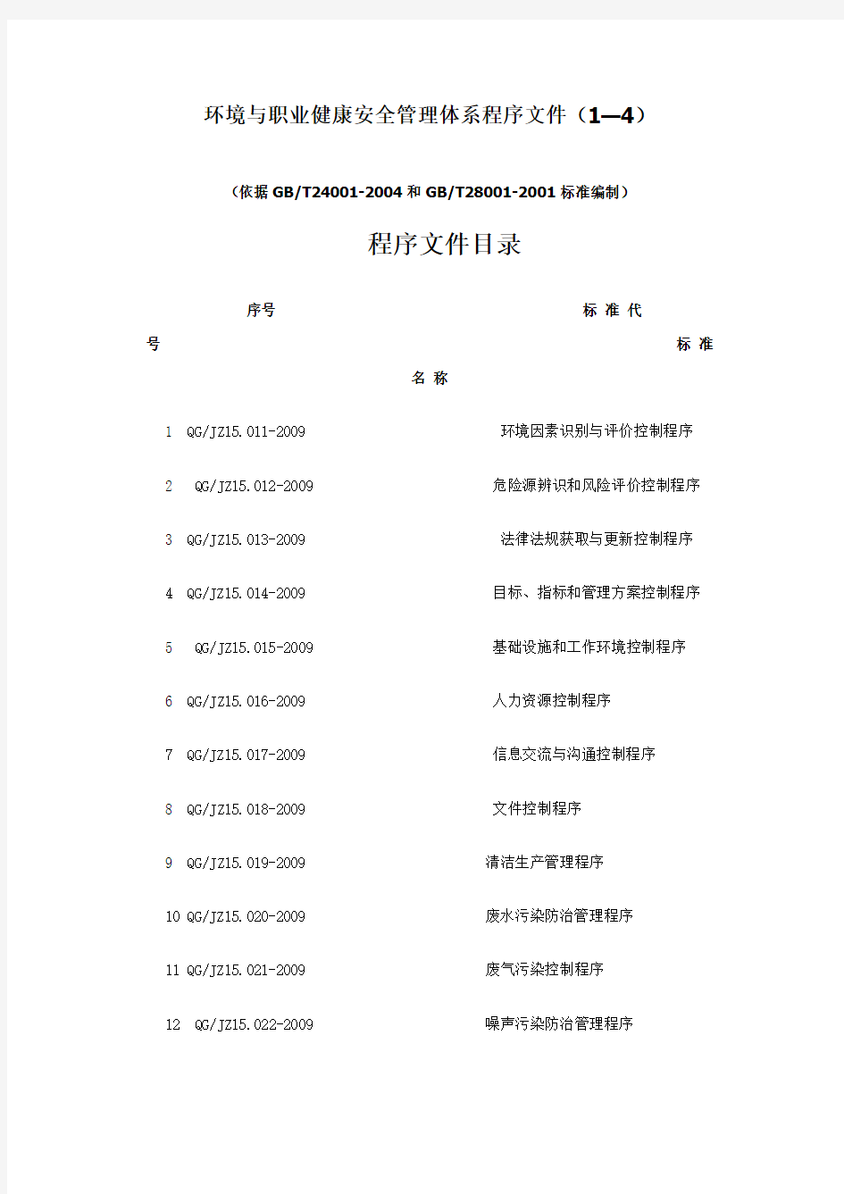 环境与职业健康安全管理体系程序文件