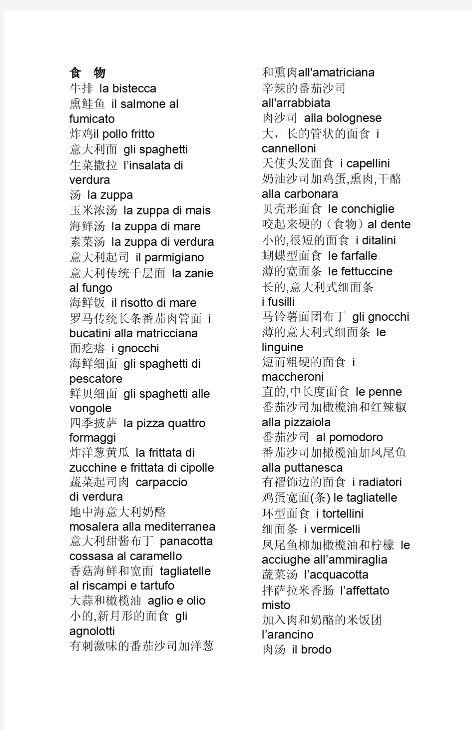 意大利语分类词汇