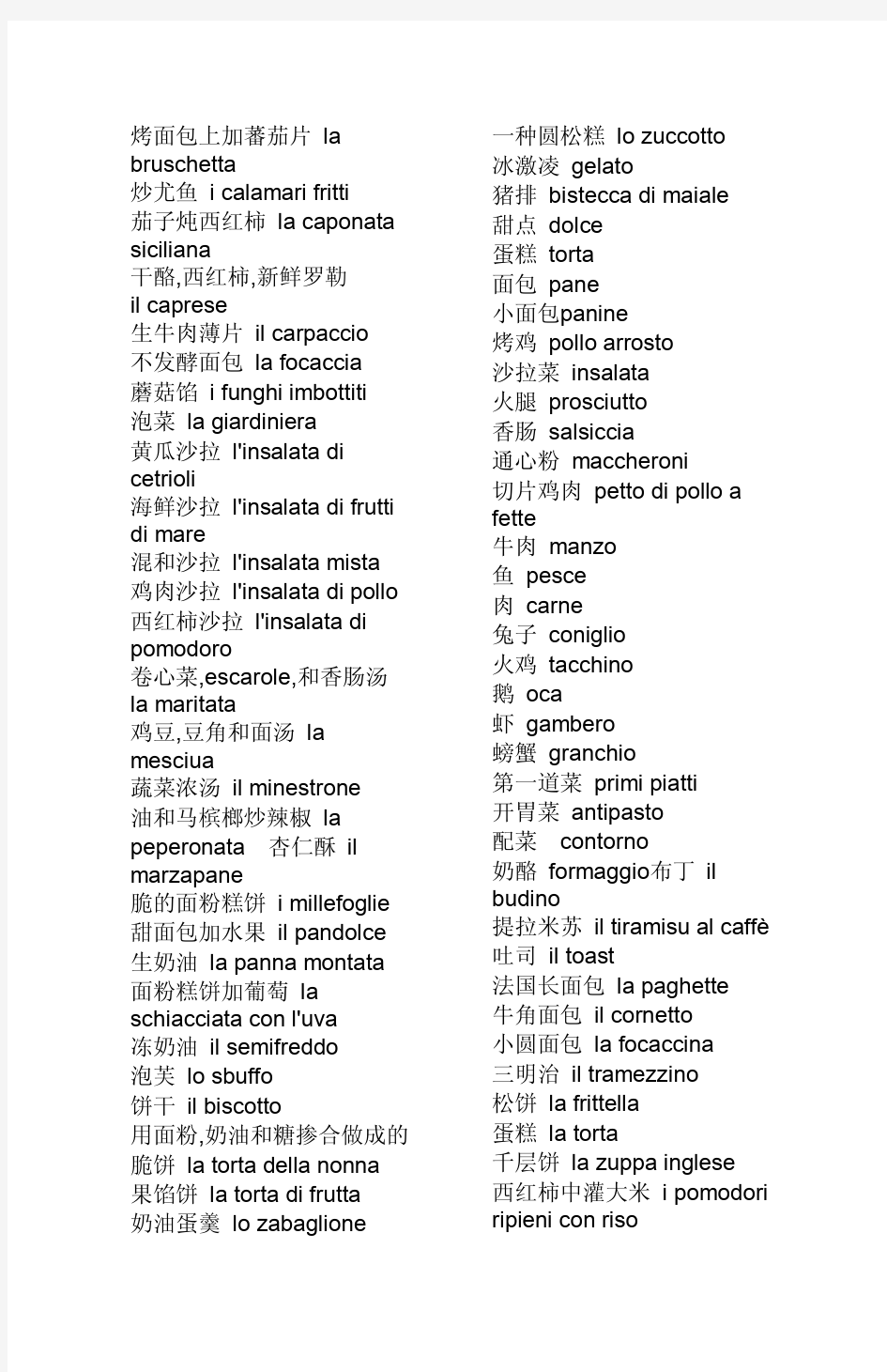 意大利语分类词汇