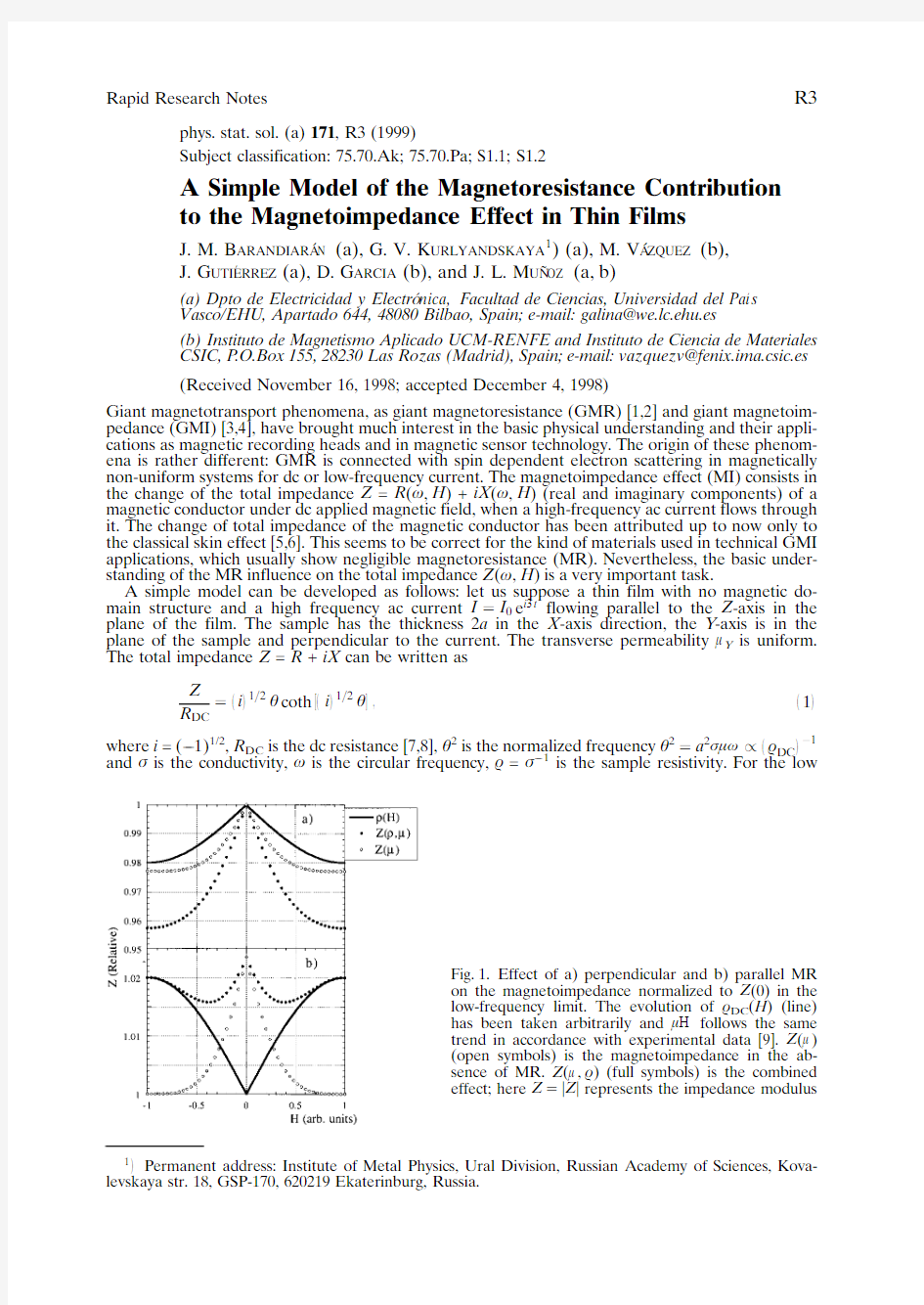 A Simple Model of the Magnetoresistance Contribution to the Magnetoimpedance Effect in Thin