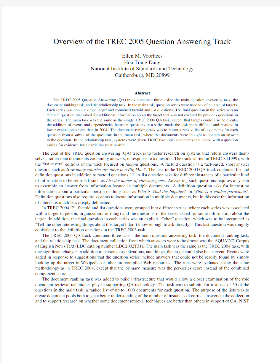 11-04 Overview of the TREC 2005 Question Answering Track