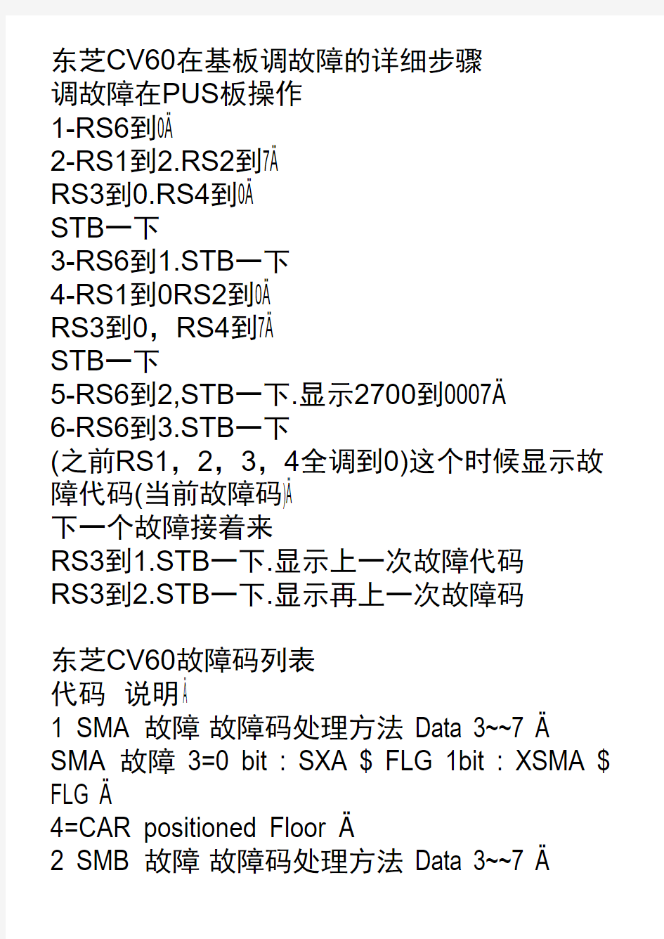 东芝CV60故障码