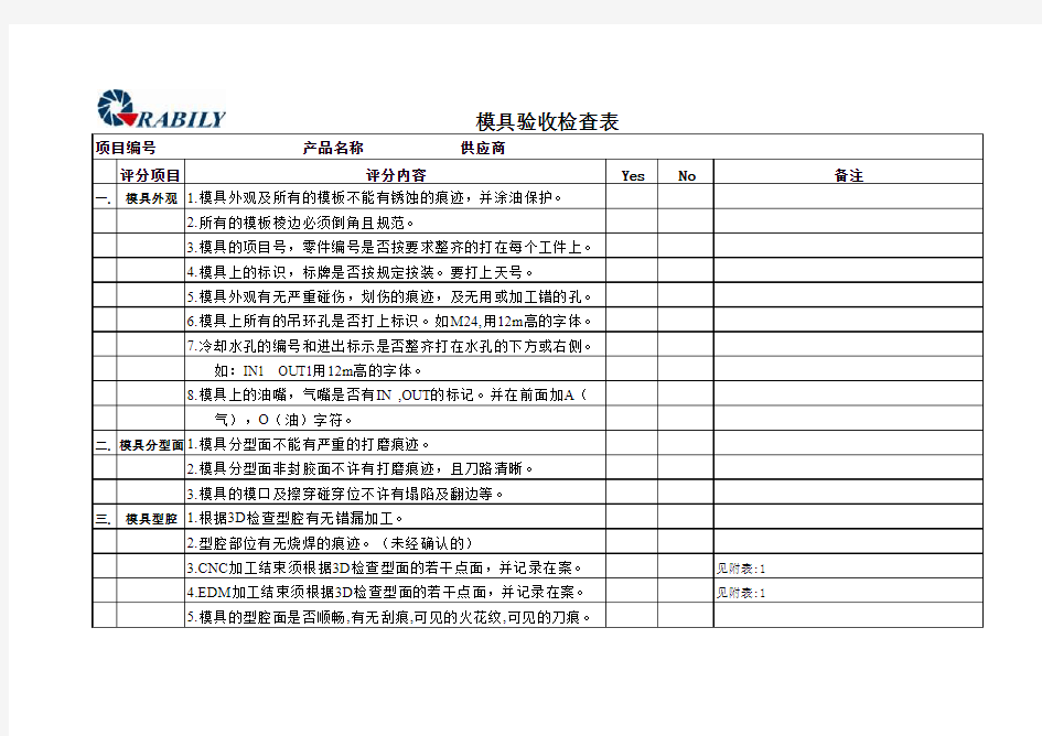 模具验收检查表