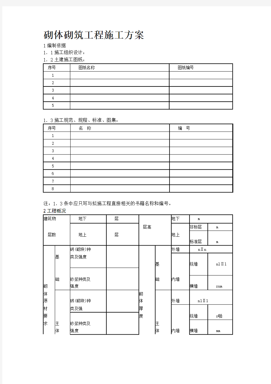 砌体砌筑工程施工方案(模板)