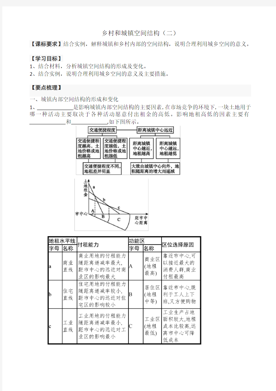 人教版高一地理必修二乡村和城镇空间结构(二)导学案设计