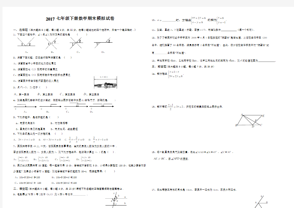 2017七年级-下册数学期末试卷