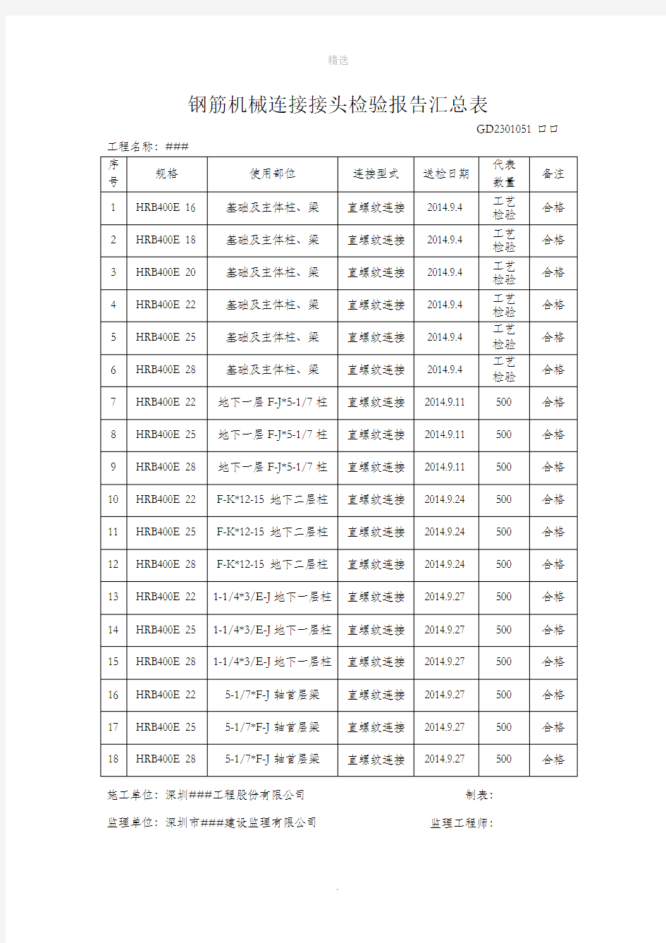 钢筋机械连接接头检验报告汇总表-(2)