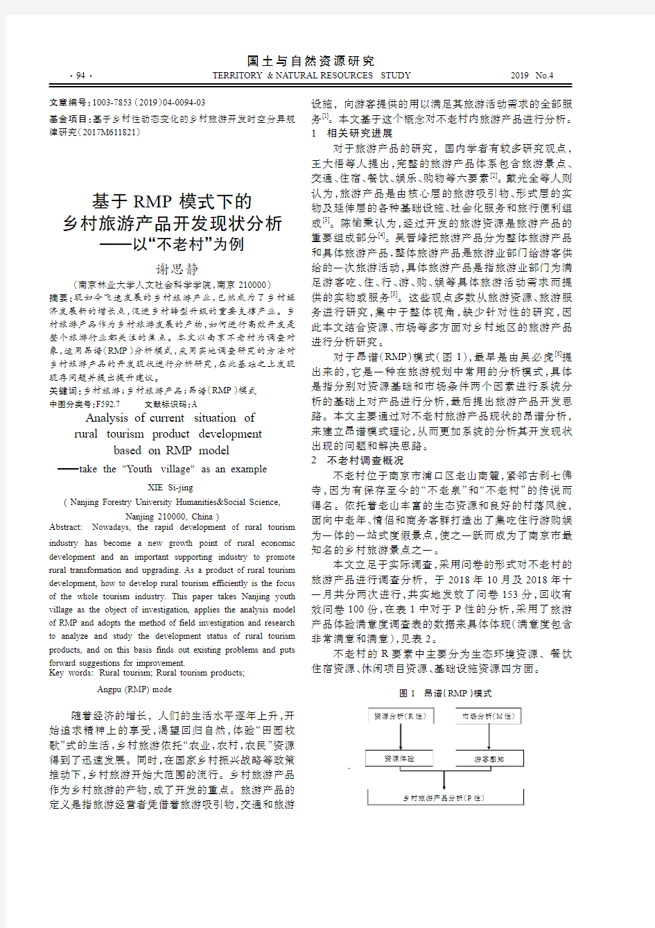 基于RMP模式下的乡村旅游产品开发现状分析——以“不老村”为例