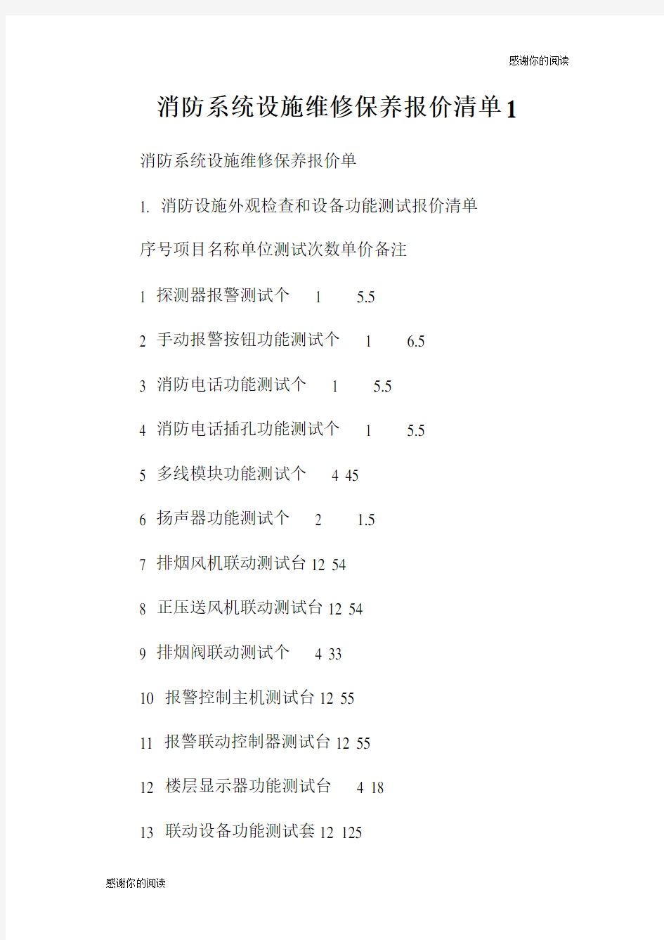 消防系统设施维修保养报价清单.doc