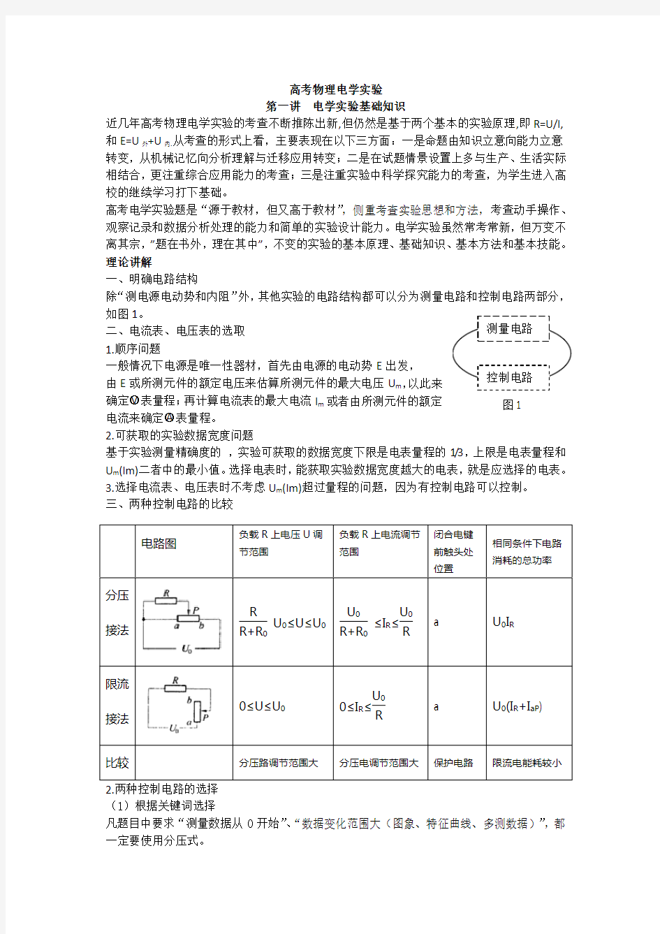 高考物理电学实验复习总结