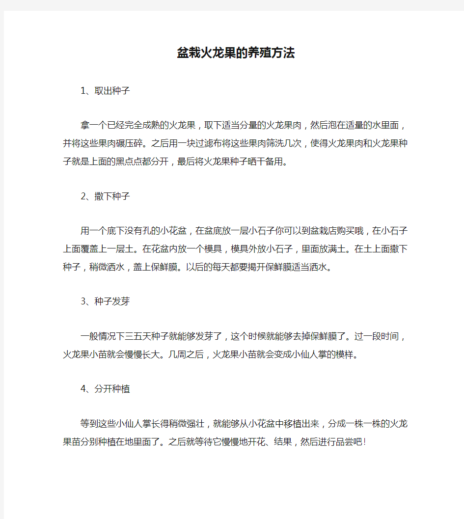 盆栽火龙果的养殖方法