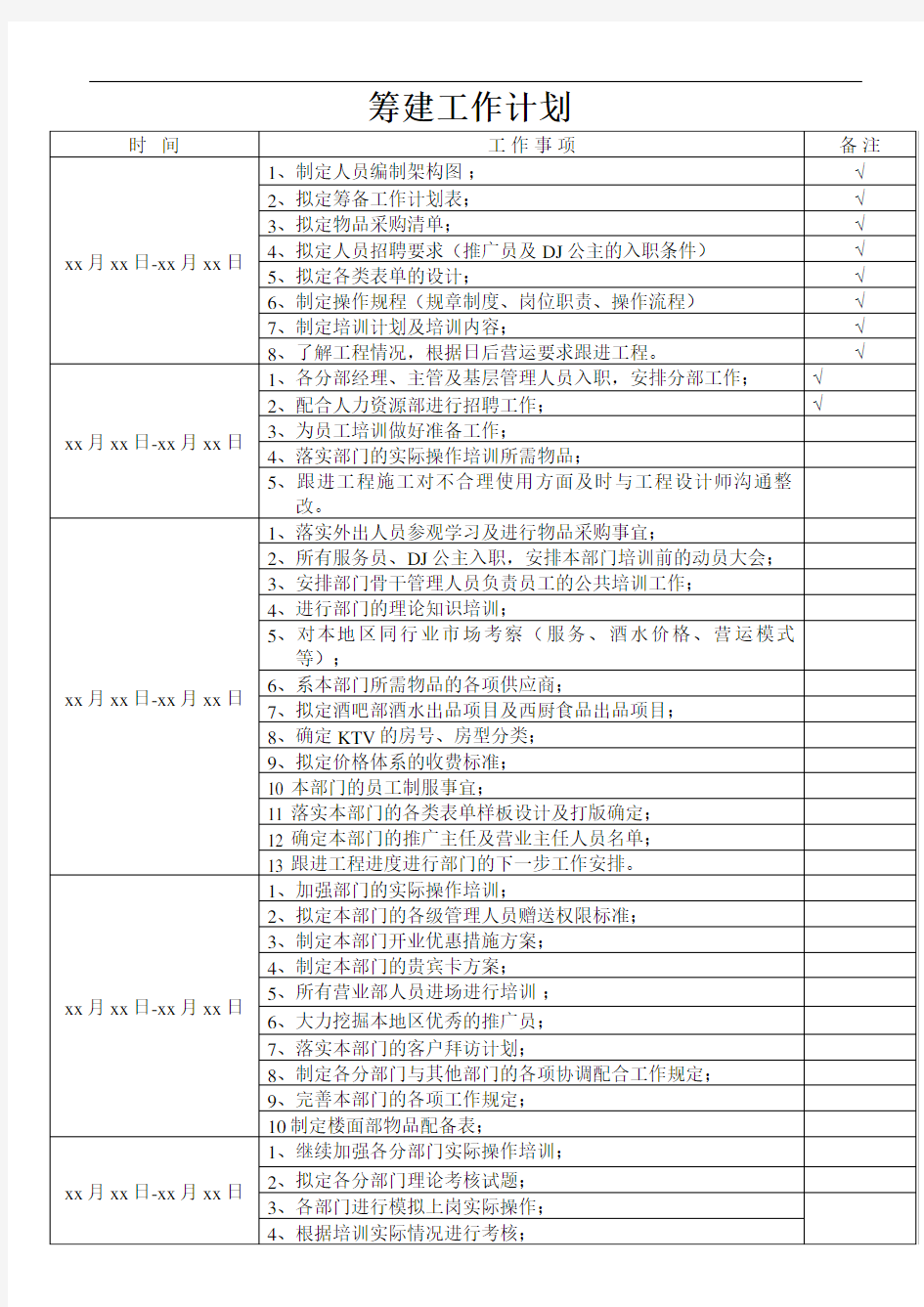 筹备工作计划表