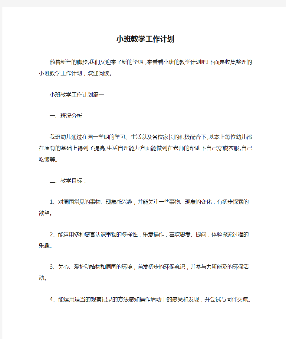  小班教学工作计划