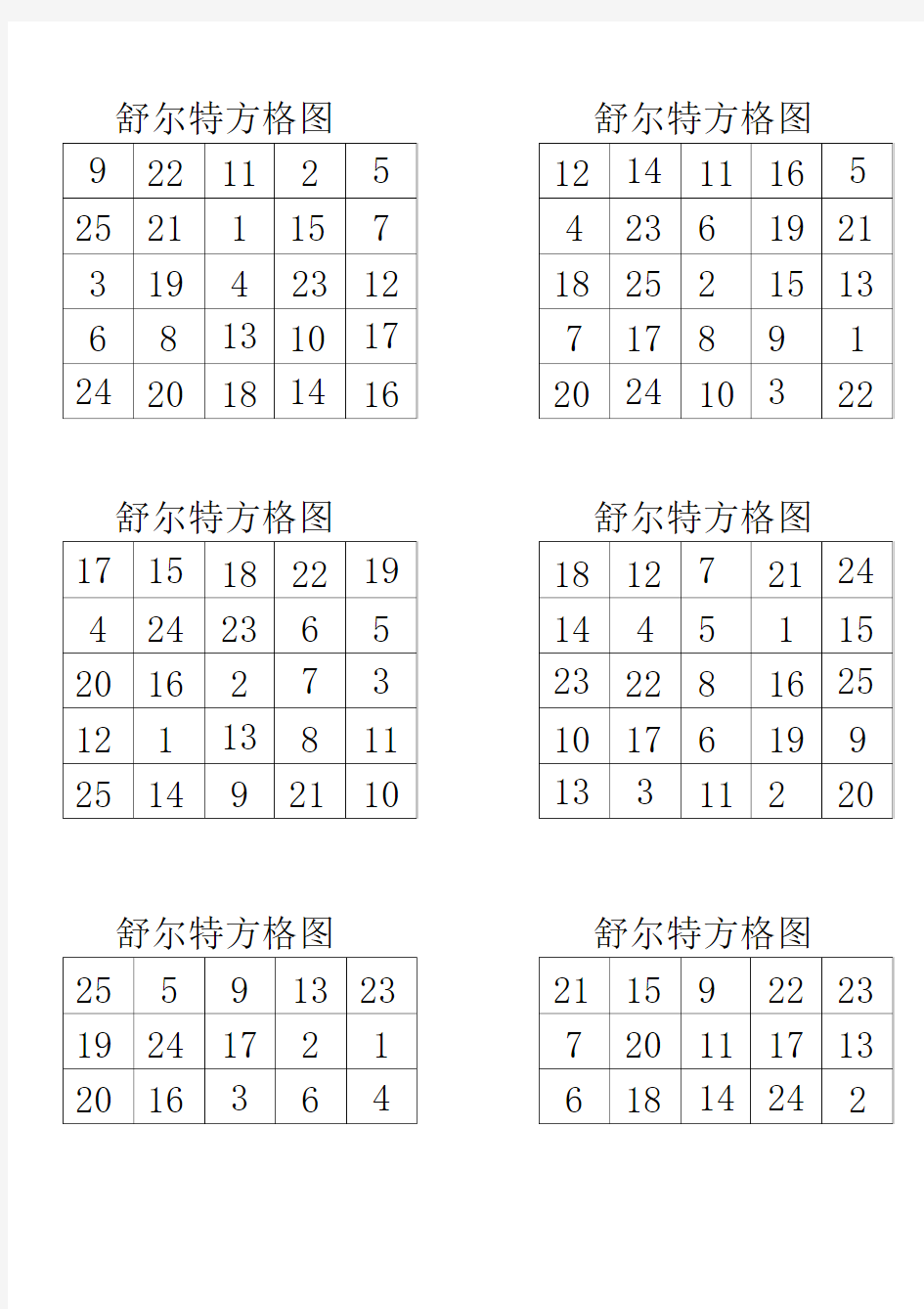 舒尔特方格A4直接打印版