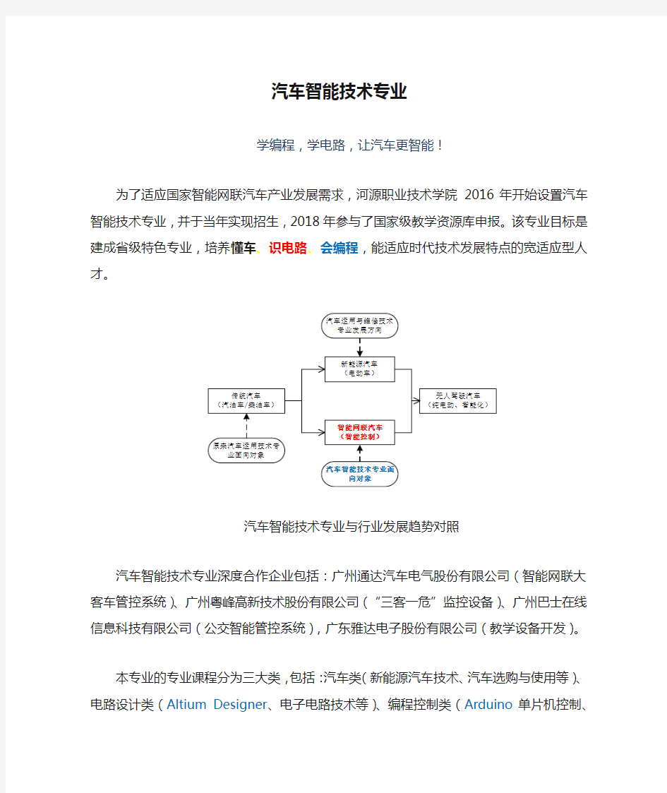 汽车智能技术专业-简要介绍-河源职业技术学院