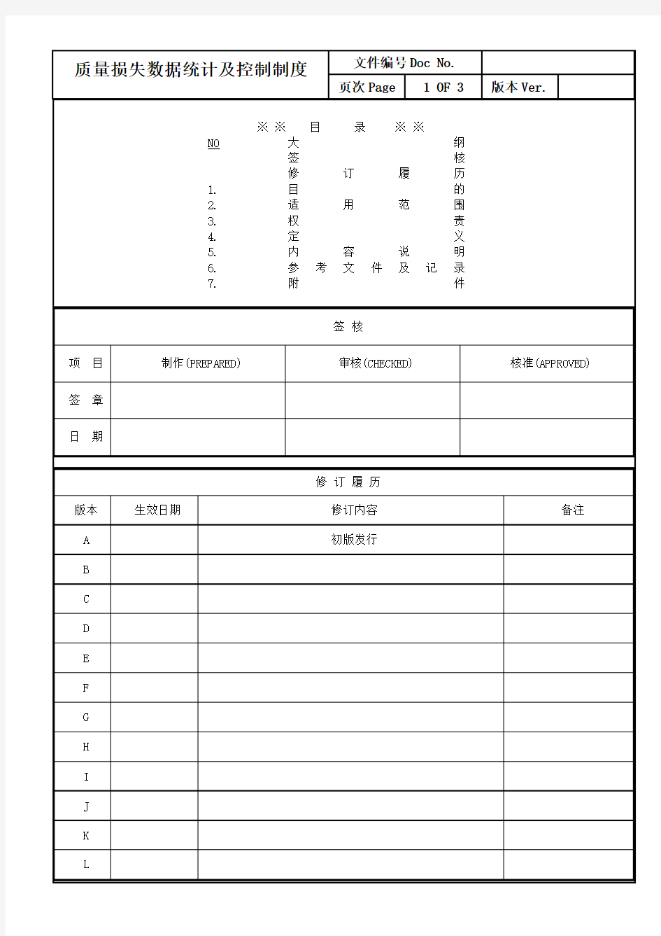 质量损失数据统计及控制制度