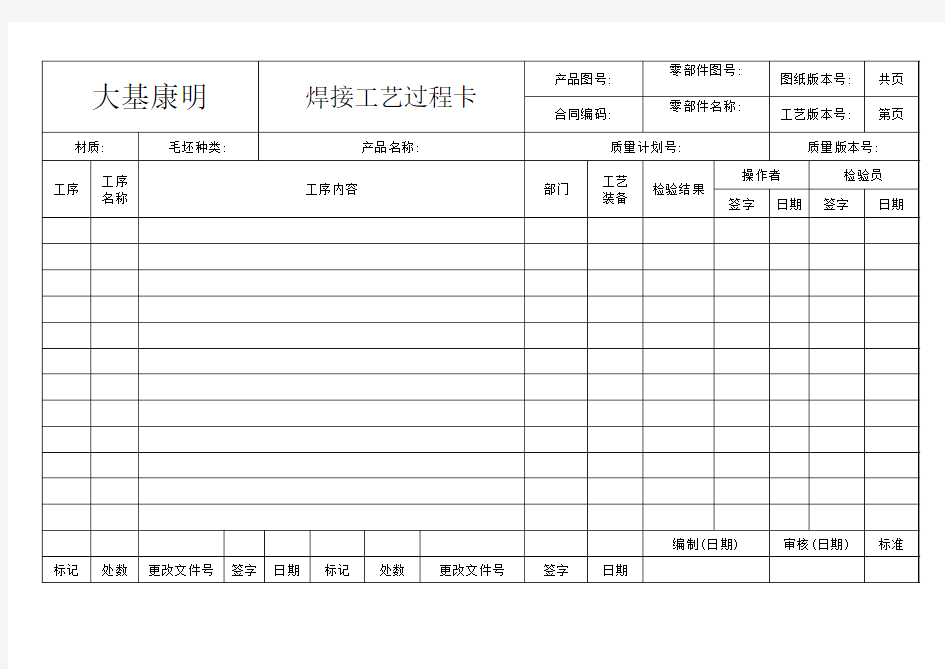 焊接工艺卡片样本